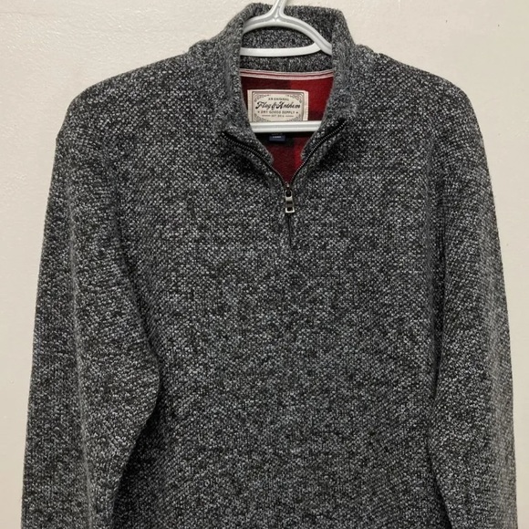 New! Flag & Anthem Mens 1/4 Zip Sweater Pullover Medium Grey Shirt Heavy Weight - Picture 5 of 11
